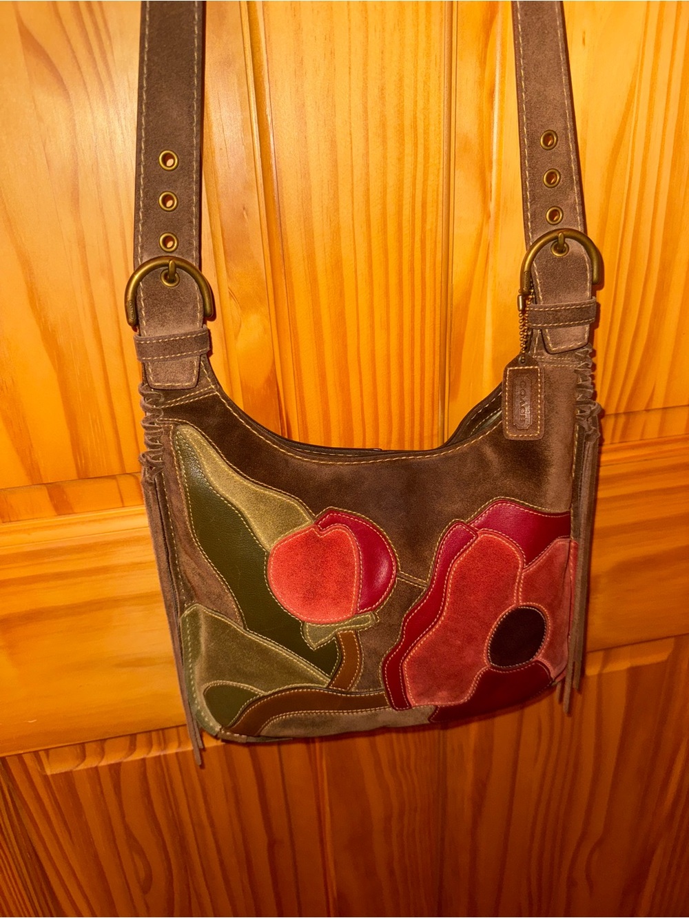 RARE Vintage Coach Poppy For Peace Suede Fringe Crossbody Bag - Picture 4 of 4